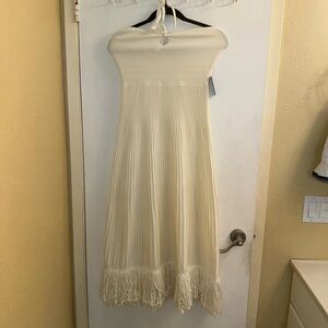 Halter white midi knit dress with fringe bottom. From express!